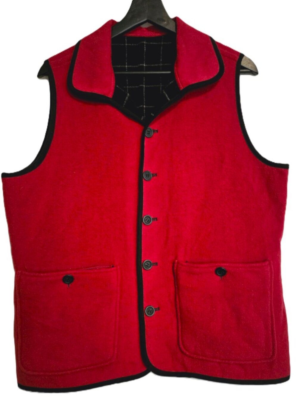 TABI Red, Black & White Reversible Wool Button Front Vest Size Large